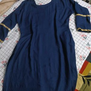 Navy Blue Kurti Set with Golden Embroidery
