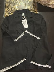 Chic Black Lace Trim Blouse Top