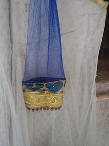 Elegant Blue &amp; White velvet net kurta