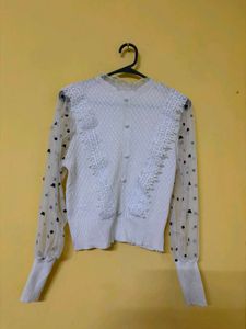Sheer Sleeve Button-Up Top