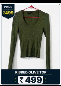 Ribbed Olive Long Sleeve Top