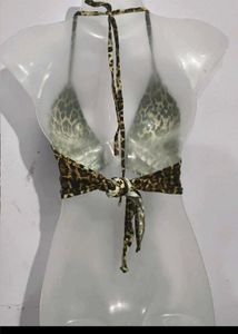 Leopard Print Halter Neck Crop Top