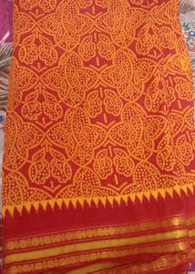 Beautiful Red and  yellow jiBandhani Saree