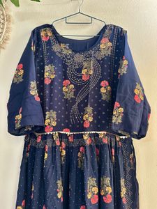 Navy Blue Nyra Cut Suit Palazzo set &amp; Lace chunni