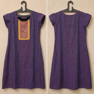 Purple Ethnic Kurta with Embroidered Yoke