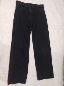 Wide Leg Black Denim Jeans