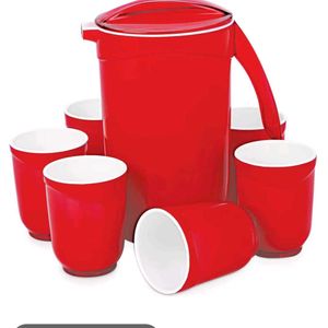 Red jug and 6 glass Set