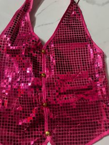 Sparkly Pink Halter Vest Top