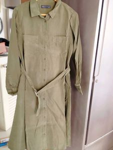 Olive Green Belted Shirt Dress