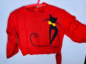 Cute Cat Print Red Top 🍓🐈‍⬛