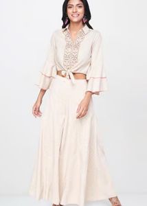 GLOBAL DESI Embroidered Crop Top & Palazzo Set