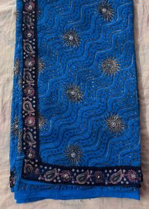 Vibrant Blue Embroidered Saree