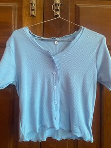 Baby Blue Button-Up Crop Top