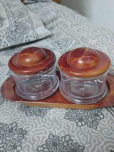 Vintage Wooden Tray with Jars