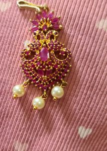 Indian Gold Plated Ruby Pearl Maang Tikka