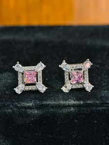 Elegant Pink &amp; Crystal Stud Earrings 925 silver