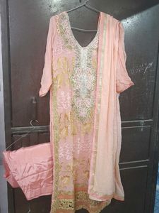 Elegant Peach Kurta Set with Dupatta