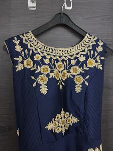 Elegant Navy Blue Embroidered Gown