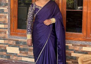 Elegant Navy Blue Embroidered Saree