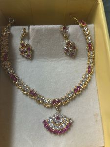 Elegant CZ &amp; Ruby Necklace Set