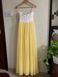 White &amp; Yellow Strapless Maxi Dress