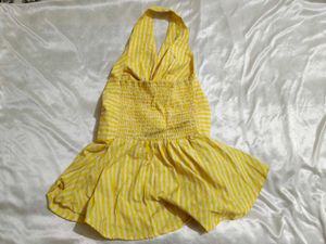 Yellow &amp; White Striped halter neck top