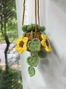 Crocheted Sunflower Pot Decor