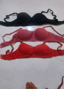 3 Pack Padded Bras - Black, Pink & Red