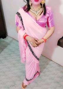 Stunning Pink Ruffled Saree reddy to wear