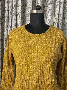 Yellow Ribbed Tie-Front Top