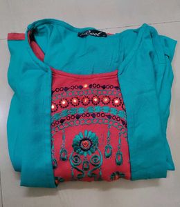 Beautiful Teal dress with Pink Inner