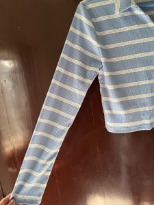 Striped Collared Crop Top