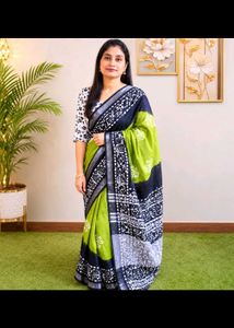 Panna Batik Linen Saree