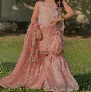 Girls Pink Embroidered Sharara Set with Dupatta