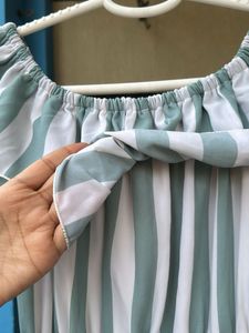 Striped Off-Shoulder Ruffle Dress
