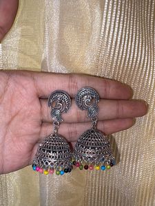 Boho Jhumka Earrings with Multicolor Beads