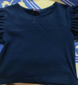 Navy Blue Puff Sleeve Top
