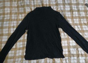 black shimmer Mock Neck Long Sleeve Top
