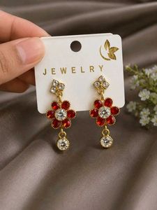 ❤️ Red Floral Stone Earrings | Elegant Party Wear