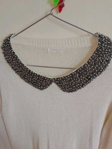 🤍Woolen Top With Bead Work On Collar