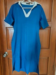 Blue V-Neck Short Sleeve Dress