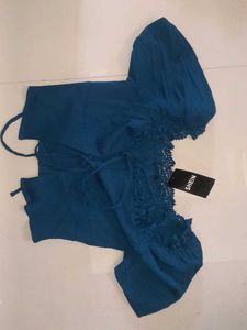Teal Shein Lace Detail Top