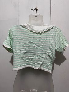 Striped Cropped Polo Top
