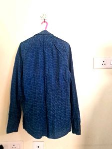 Men's Blue Printed Long Sleeve Shirt