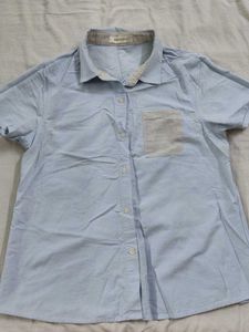 Light Blue Striped Pocket Button-Down Shirt