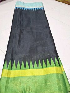 Elegant Black Saree with Geometric Border