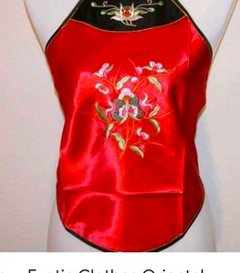 Red Embroidered Halter Top
