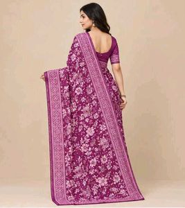 Elegant Teal &amp; Purple Printed Saree with Blouse