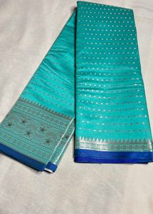 Beautiful Sea Blue Saree with Silver Motifs