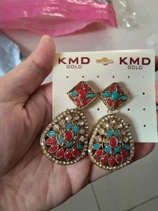 KMD Gold Gemstone Drop Earrings